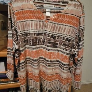 Alfred Dunner Women's Brown and Cream Patterned Tunic